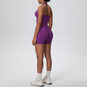 Conjuntos Deportivos Transpirables para Mujer con Logotipo Personalizado, Talla Grande, Sujetador Deportivo Cruzado, Pantalones Cortos de Cintura Alta, Leggings Sin Costuras, 5 Piezas, para Gimnasio y Yoga - Product Image 6