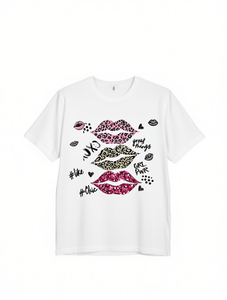 T-Shirt Casual da Donna a Maniche Corte in Puro Cotone con Motivo a Lettere, Girocollo, Vestibilità Regolare, per Tutte le Stagioni, in Tessuto Jersey Stampato - Product Image 1