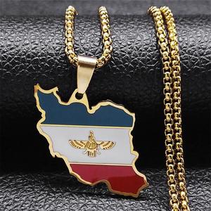 Iran kaart hanger ketting-goud-getinte roestvrij stalen ketting met
