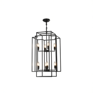 Modern 8-Light Black Geometric Pendant Chandelier Metal Frame Adjustable Hanging Light for Living Room Dining Room - Product Image 1