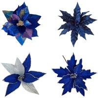 Fleur de poinsettia ornementale professionnelle YATING, bleu foncé, durable, douce, écologique, 35 cm, décoration de sapin de Noël pour la maison