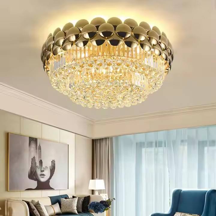 New Interior Decoration Lighting Warm Romantic Crystal Ceiling Light for Bedroom Hotel Round Gold Ceiling Lamp