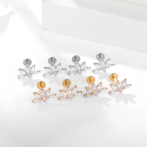 Flower Zircon Ear <b>Cartilage</b> <b>Stud</b> 16G 1.2mm 8mm Titanium Steel Piercing Jewelry Unisex - Product Image 4