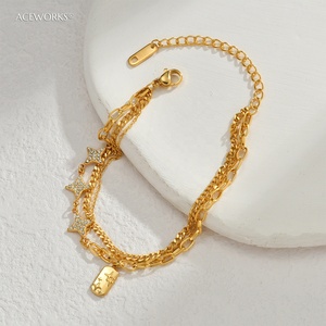Starry Layered <b>Bracelet</b> | 18K PVD Gold Plated Stainless Steel Pav Star Charm Tag <b>Bracelet</b> for Women | Waterproof Tarnish Free - Product Image 4