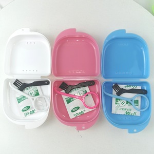 Heidefee Denture Case Set <b>Plastic</b> Cleaning Kit With Brush And <b>Cleaner</b> For Denture Care White Pink Blue Green Yellow - Product Image 3