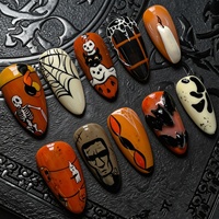 Lot de 30 faux ongles de luxe à presser, style gothique sombre, best-seller d'Halloween, avec chauves-souris noires 3D, bougies et fantômes