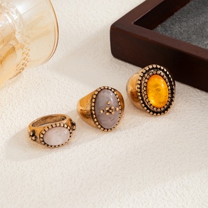 Ensemble de bagues vintage en <span class=keywords><strong>bronze</strong></span> antique avec pierres précieuses en résine ovales pour femmes, bagues empilables rétro pour femmes, accessoires de bijoux, cadeaux - Product Image 4