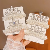 Épingle à cheveux Couronne de Princesse en Perles pour Enfants, Élastique à Cheveux Pompon pour Bébé, Accessoire de Tête Tendance pour Filles