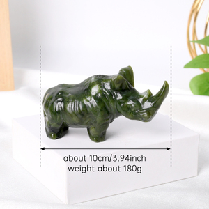 Sculpture de rhinocéros en jade naturel sculpté à la main, animaux en pierres précieuses, cristal, pour la décoration - Product Image 4
