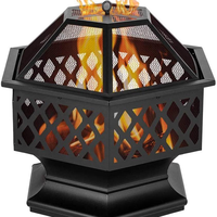 Brasero de jardin extérieur en acier au carbone hexagonal avec couvercle en maille, pour terrasse, camping, mobilier extérieur moderne, foyer BBQ