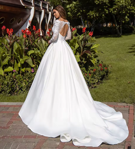 NDB10033 Vente en gros Dernières robes <span class=keywords><strong>de</strong></span> mariée sexy à manches longues, design blanc, traîne, robes <span class=keywords><strong>de</strong></span> soirée, robes <span class=keywords><strong>de</strong></span> mariée - Product Image 2