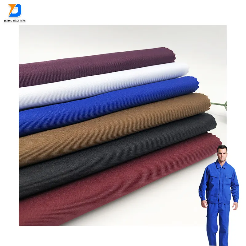 Jinda-ropa de trabajo de sarga de poliéster y algodón, uniforme de tela textil sin procesar para ropa, diferentes colores