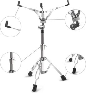 AOOLOO Support de batterie réglable en acier inoxydable pour cymbales droites, hi-hat et caisse claire, avec porte-bâtons de batterie, pour percussion - Product Image 4