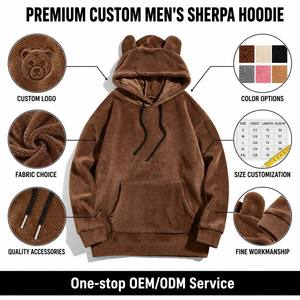 Custom Embroidered Logo Winter Men's <strong>Hoodies</strong> Coral <strong>Fleece</strong> Lined Pullover Warm Fluffy Flannel Fabric Pocket Sportswear - Product Image 3