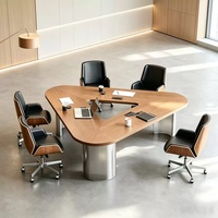 Table de conférence multifonctionnelle de petite taille avec pieds triangulaires en bois massif et en acrylique, pour négociations, formations, salles de réunion, bureaux