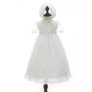 Модное бутиковое мягкое белое кружевное платье для новорожденных на Первое причастие платье для крестины для маленьких девочек