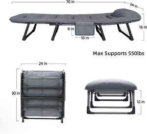 Cama de Camping Plegable con Altura Ajustable, Cama <span class=keywords><strong>para</strong></span> Adultos con Bolsa de Almacenamiento, Cama Portátil <span class=keywords><strong>para</strong></span> Viajes, Playa, Parque, Oficina, Siesta - Product Image 2
