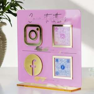 Letrero Comercial de Acrílico y Metal con Logotipo Personalizado en Dorado, Exhibición para Tienda, Contacto Social en <span class=keywords><strong>Instagram</strong></span> y <span class=keywords><strong>Facebook</strong></span>, Apertura de Nueva Tienda - Product Image 2