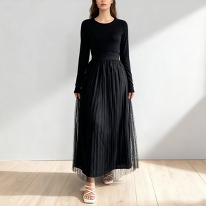<b>Summer</b> Flowy Black Polka Dot Mesh Maxi <b>Skirt</b> with High Waist for Women Elegant Casual Party Daily Wear (2182) - Product Image 3