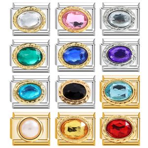 Stainless Steel Italian Modular Bracelet Gemstone Inlay DIY Elastic Fashion Jewelry Unisex Gift Set - Product Image 1