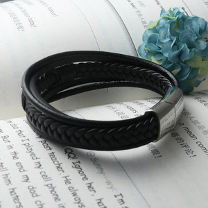 Titanium Steel <b>Leather</b> <b>Bracelet</b> Black Anchor Design Unisex Fashion Cuff Jewelry 1701 - Product Image 3