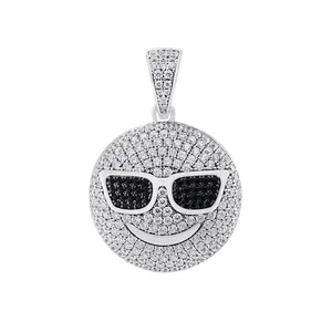 Productos de Venta caliente 2023 joyería sonrisa Cz encanto hombre Goth Cool negro diamante feliz cara sonriente colgante collar para adolescentes