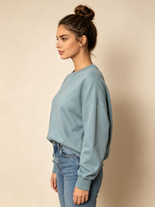 Sudadera de cuello redondo de color liso para mujer, suéter informal de manga larga con hombros caídos para primavera y otoño - Product Image 2