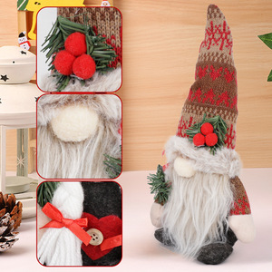 Muñeco de Peluche Rudolph Hecho a Mano con Gorro de Gnomo Tejido, Decoración Navideña Transfronteriza de 30 cm con Ramas de Pino - Product Image 3