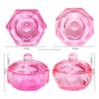 Gobelet en verre cristal rose avec couvercle, support pour poudre acrylique liquide, récipient, outils de manucure, équipement d'art des ongles