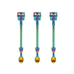 Sendok logam Mini desain tengkorak warna pelangi Scooper logam kerajinan grosir - Product Image 1