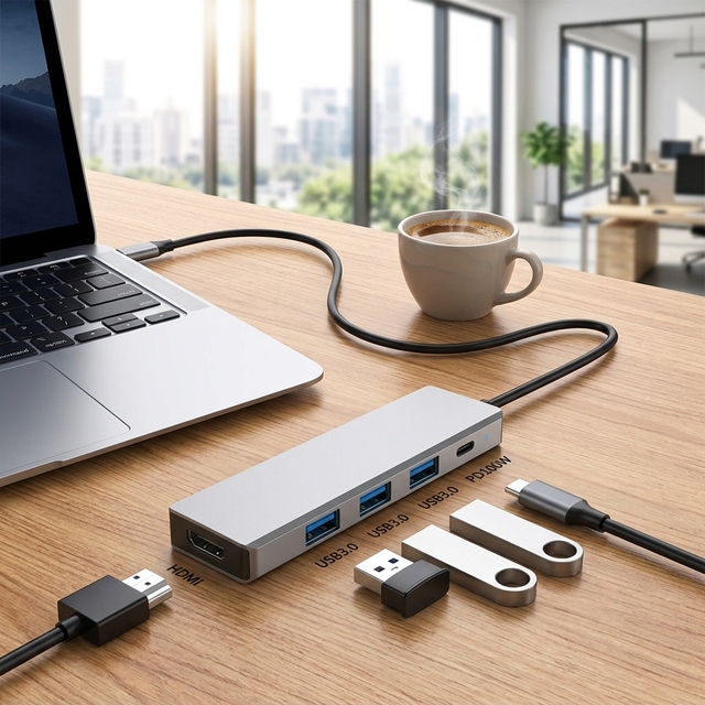 USB Hub 5 Ports Adapter USB 3.0 PD100W HDMI4K/30Hz Hub USB Splitter for Laptop with Type C Power Port for MacBook Laptop