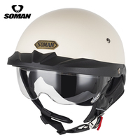 SOMAN DOT CCC demi-visage casque Vintage casque de moto avec lentille intérieure rétro capacité Moto Sport Street Touring moto H3