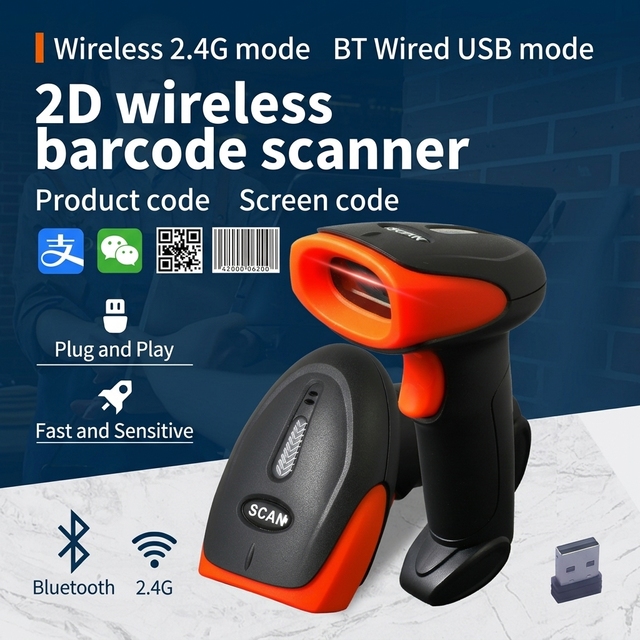 CQH200BG Manufacturer New Style Wireless Blue Tooth Barcode Reader Wired USB 1D 2D QR Code Handheld Barcode Scanner