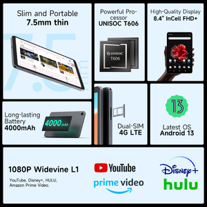 ALLDOCUBE iPlay 50 <span class=keywords><strong>Mini</strong></span> Tablet da 8.4 <span class=keywords><strong>pollici</strong></span> Android <span class=keywords><strong>13</strong></span> 1920x1200 IPS 4GB RAM 64GB ROM UNISOC T606 4G LTE telefonata Tablet PC - Product Image 2