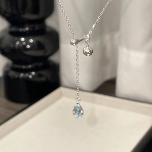 Collar de Plata de Ley S925 con Colgante de Gota de Agua Azul Estrella Rota, Collar de Clavícula con Circonita Danubio, Collares Finos - Product Image 5
