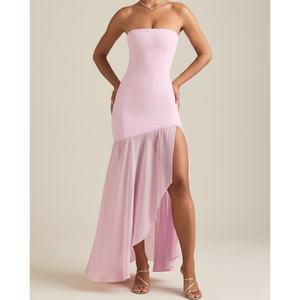 Vestido Maxi Asimétrico sin Tirantes, Estilo Princesa, Casual, Transpirable, Cintura Natural, Color Sólido, para Mujer - Product Image 1