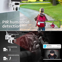 Cámara Solar Goobsafe V8 AOV de 8MP con Doble Lente PTZ, Detección PIR 355, Seguimiento Humanoide, Luz de Advertencia Roja y Azul, 4G WiFi, Tarjeta de Memoria