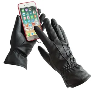 Guantes Térmicos de piel sintética con pantalla táctil para hombre y mujer, guantes de conducción de cuero negro, cálidos, modernos, personalizados, para invierno