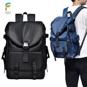 custom cheap china wholesale bags 15.6inch student laptop backpacks pu men's leather backpack with usb for teenage fashion