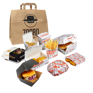 Custom for hamburger burger french fries fried chicken wing paper boxes takeaway togo snacks set fast food packaging container
