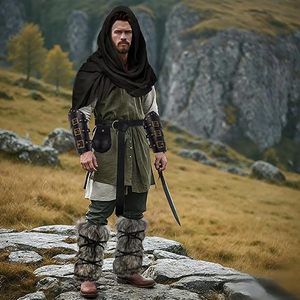 Ensemble de 7 accessoires de costume Renaissance : Ceinture en cuir, pochette, protège-bras, protège-jambes, châle – Idéal pour LARP, Ren-Fair, Halloween - Product Image 5