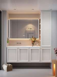 Wall-Mounted <strong>Bathroom</strong> Vanity Cabinet with Ceramic Basin Smart Mirror &amp; Modern Sink Combo for Sleek Hotel Use <strong>Bathroom</strong> <strong>Design</strong> - Product Image 3