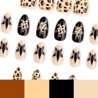 Black Star Press on Nails Leopard Nude Oval Nail Art Animal Print Y2K Street Style Party Kuku Palsu Manikur Trendi 4547