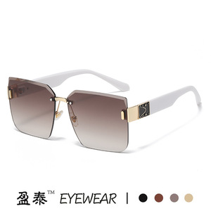Eyewear Frameless <b>Square</b> <b>Sunglasses</b> UV400 Women's Fashion Street Style Runway Look Black Plastic Metal Frame - Product Image 5