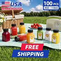 100 bouteilles de jus en plastique transparent de 4 oz, contenants carrés en PET pour boissons, bouteilles avec bouchons pour bar, café, à emporter