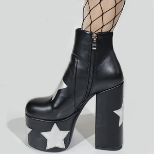 Bottines courtes à bout rond avec étoiles argentées personnalisées, plateforme épaisse, fermeture éclair latérale, talons hauts épais pour femmes, grande taille 47, bottines à la cheville - Product Image 6