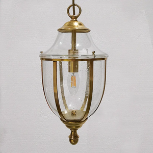 Lampe industrielle rétro d'intérieur en forme de goutte de verre, luminaire de plafond en laiton et cuivre, idéal pour une table à manger - Product Image 1