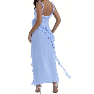 Vestido Maxi Elegante y Romántico para Mujer con Volantes, Tirantes Finos y Abertura Alta - Moda - Product Image 4