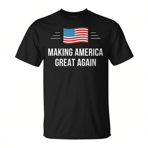 Camiseta Promocional Unisex Negra de Cuello Redondo y Manga Corta para Adultos con la Frase 'Making America Great Again' - Product Image 2
