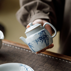 Guanlan Hand Painted Blue Bamboo Teapot Porcelain With Lid Kung Fu <b>Tea</b> <b>Set</b> - Product Image 1